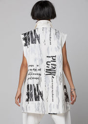 Plus Size White Zip Up Print Vest Spring