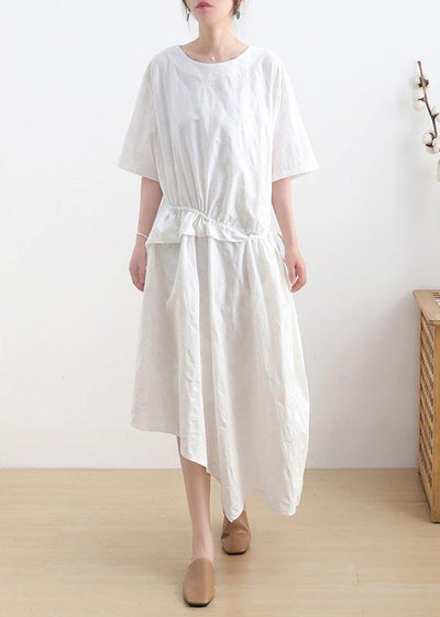 Plus Size White asymmetrical design Casual Maxi Summer Linen Dress - SooLinen
