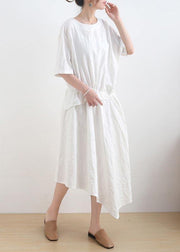 Plus Size White asymmetrical design Casual Maxi Summer Linen Dress - SooLinen