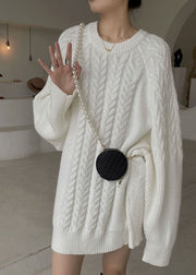 Plus Size White cable knit sweaters Winter