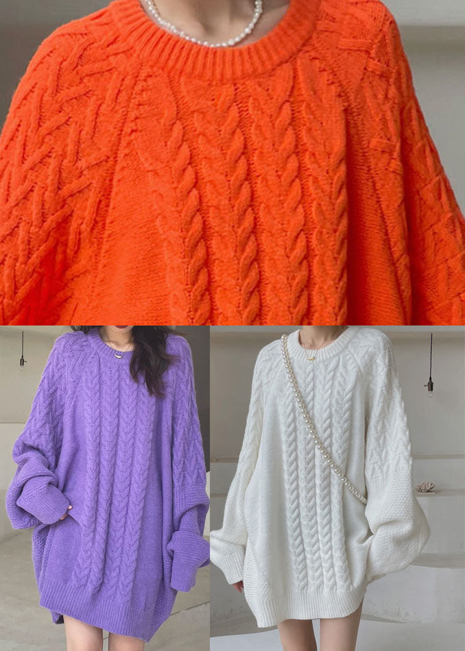 Plus Size White cable knit sweaters Winter