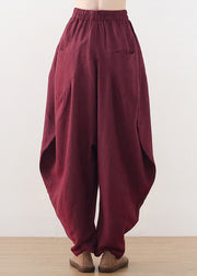 Plus Size Wine Red Pockets Wide Leg Pants Fall