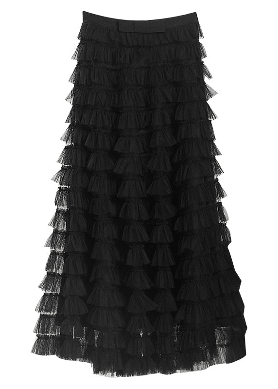 Plus Size Women Black Patchwork Tulle Skirt Spring
