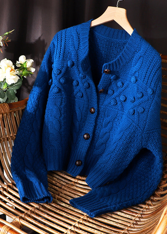 Plus Size Women Blue Button Knit Sweater Coat Spring