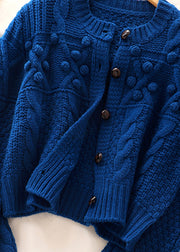 Plus Size Damen Blauer Knopf Strickpullover Mantel Frühling