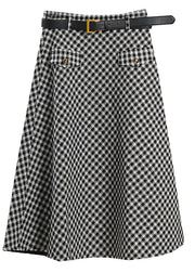 Plus Size Women Plaid Pockets Patchwork Skirt Spring