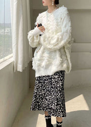 Plus Size Women White Lace Floral Knit Pullover Spring