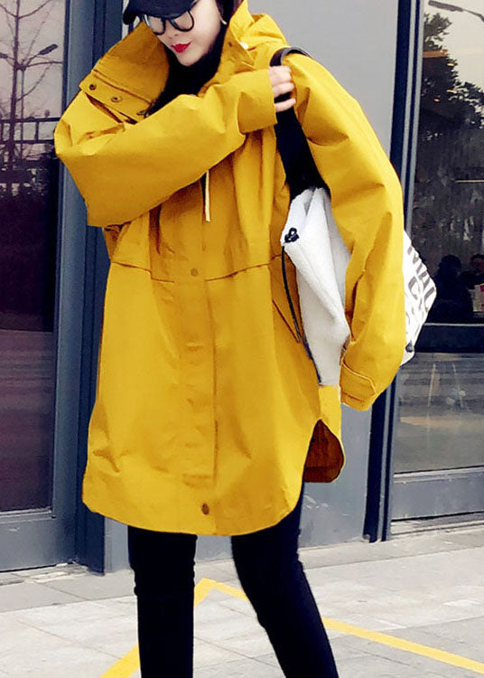 Plus Size Yellow Casual Patchwork Pockets Fall Coats
