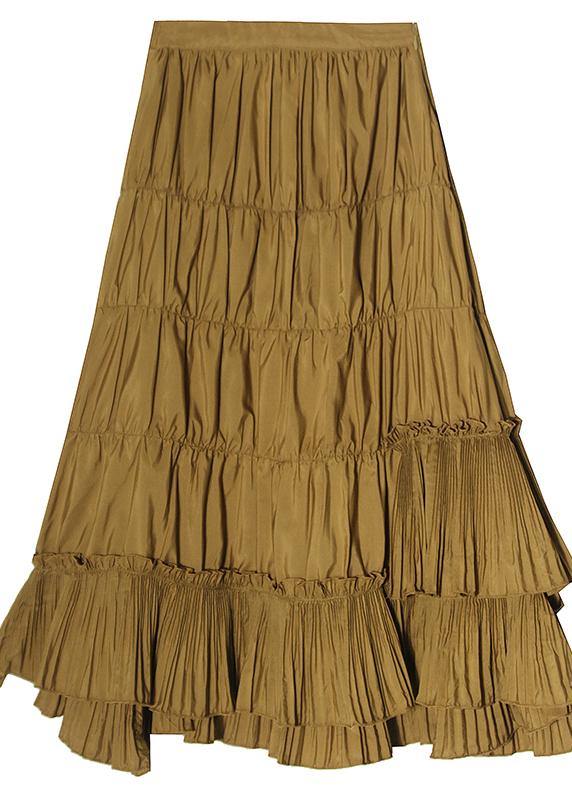 Plus Size Yellow Cinched Tiered Summer Skirt - SooLinen