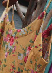 Plus Size Gelbes Frühlings-Baumwollträgerkleid mit Blumenmuster