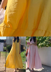 Plus Size Yellow O-Neck Patchwork Cotton Maxi Dresses Sleeveless