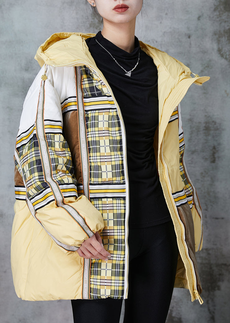 Plus Size Yellow Oversized Patchwork Duck Down Puffers Jackets Winter