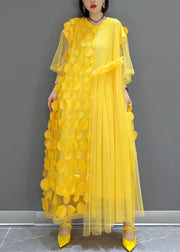Plus Size Yellow Patchwork Tulle long Dresses Spring