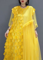Plus Size Yellow Patchwork Tulle long Dresses Spring