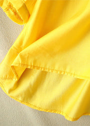 Plus Size Gelb Einfarbig O-Neck bestickt Leinenoberteil halbe Ärmel