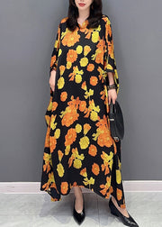 Plus Size Yellow Stand Collar Maxi Dresses Spring