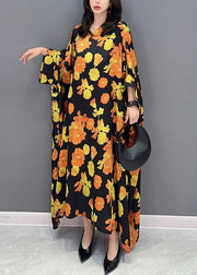 Plus Size Yellow Stand Collar Maxi Dresses Spring