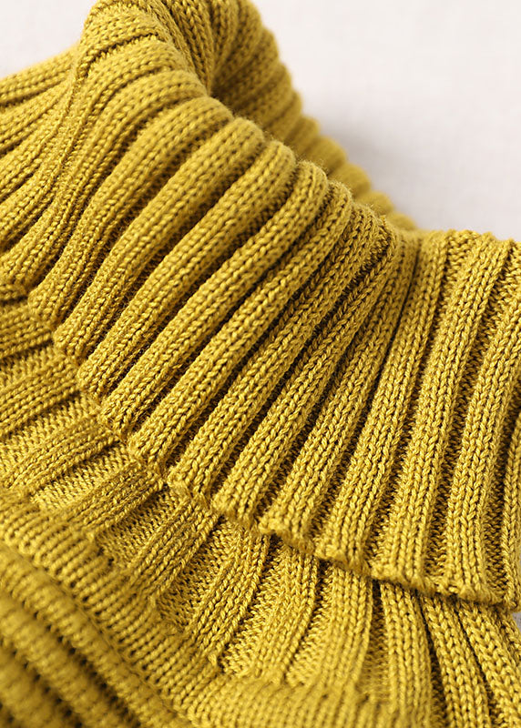 Plus Size Yellow Turtle Neck Sleeveless Knit sweaters