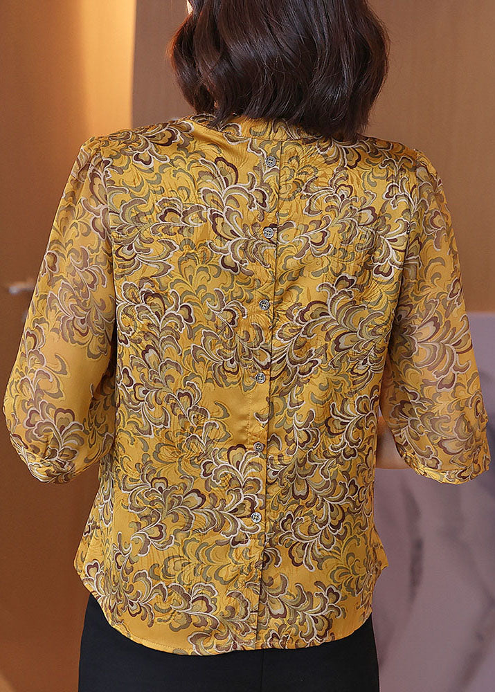 Gelbes Chiffon-Hemd mit V-Ausschnitt und Band in Übergröße, halbe Ärmel