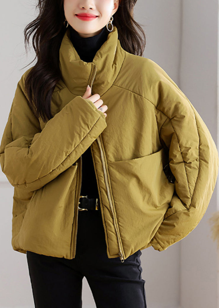 Plus Size Yellow Zip Up Pockets Patchwork Parka Winter