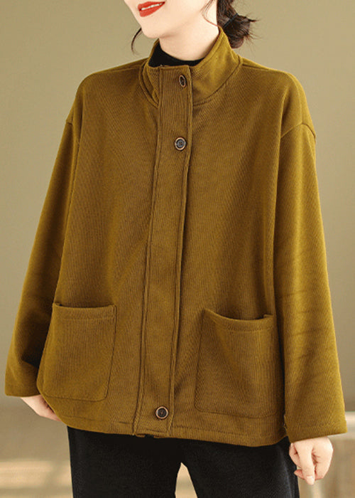 Plus Size Yellow Zip Up Pockets Patchwork Warm Fleece Coat Fall