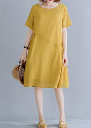 Plus Size Yellow asymmetrical design Maxi Summer Chiffon Dress - SooLinen