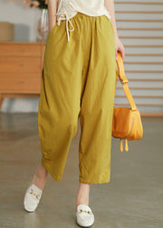 Plus Size Gelbe elastische Taille Taschen Hosen Frühling