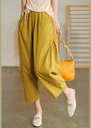 Plus Size Gelbe elastische Taille Taschen Hosen Frühling