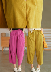 Plus Size Yellow elastic waist Pockets Pants Spring