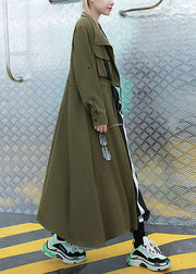 Plus Size army Green pockets Peter Pan Collar Asymmetrical trench Coat Spring