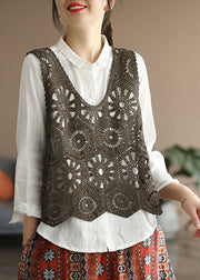Plus Size Chocolate Hollow Out  Knit vest Sleeveless