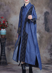 Plus Size Jeansblau Patchwork Plaid asymmetrisches Design Herbstmäntel