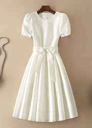 Plus Size diy White Zip Up Bow Dresses Short Sleeve
