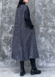 Plus size Black Asymmetrical Striped Patchwork shirt Dresses Spring