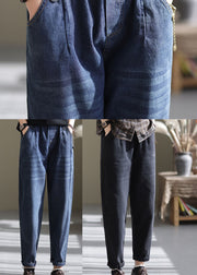 Plus size Blue elastic waist Pockets harem pants Spring