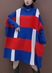 Plus size Blue red Turtle Neck Knit Dress Spring