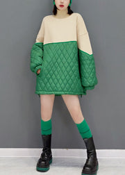 Plus Size Green Turtle Neck Feine Baumwolle gefüllte Urlaubskleider Frühling