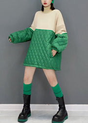 Plus Size Green Turtle Neck Feine Baumwolle gefüllte Urlaubskleider Frühling