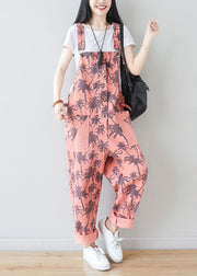 Plus size Pink pockets Print Jumpsuits Spring