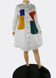 Plus-Size-Weiß Peter Pan-Kragen-Knopf-Hemd-Kleid Frühling