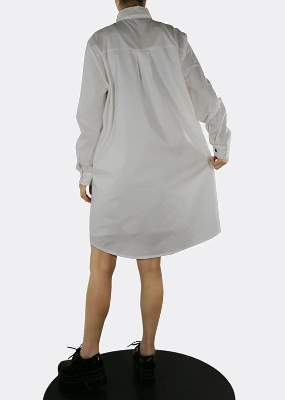 Plus-Size-Weiß Peter Pan-Kragen-Knopf-Hemd-Kleid Frühling