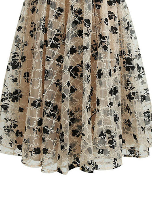 Plus size Women Khaki Print Tulle Skirts Spring