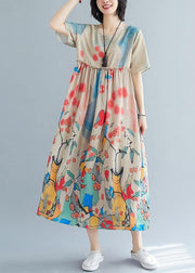 Plus size women's summer dress printed skirt dress - SooLinen