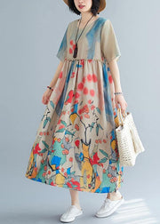 Plus size women's summer dress printed skirt dress - SooLinen