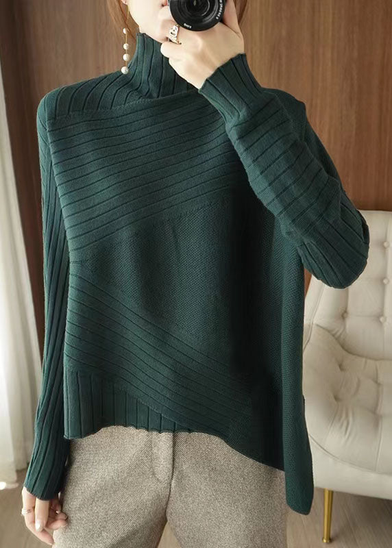 Plus Size Blue Asymmetrical Solid Knit Sweaters Spring