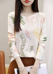 Portrait Print Silk Cotton T Shirt O Neck Long Sleeve