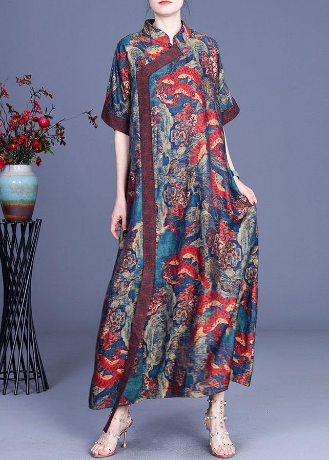 Print Retro Oriental Patchwork Summer Silk Dress - SooLinen