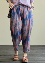 Printed casual plus size elastic waist nine-point harem pants - SooLinen