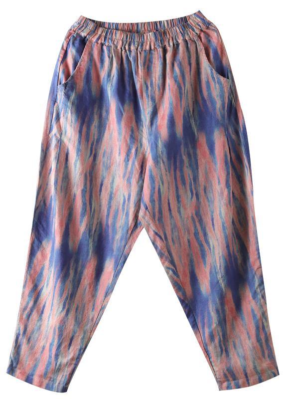 Printed casual plus size elastic waist nine-point harem pants - SooLinen