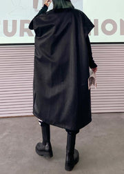 Pu leather jacket women autumn mid-length lapel sleeveless leather jacket - SooLinen
